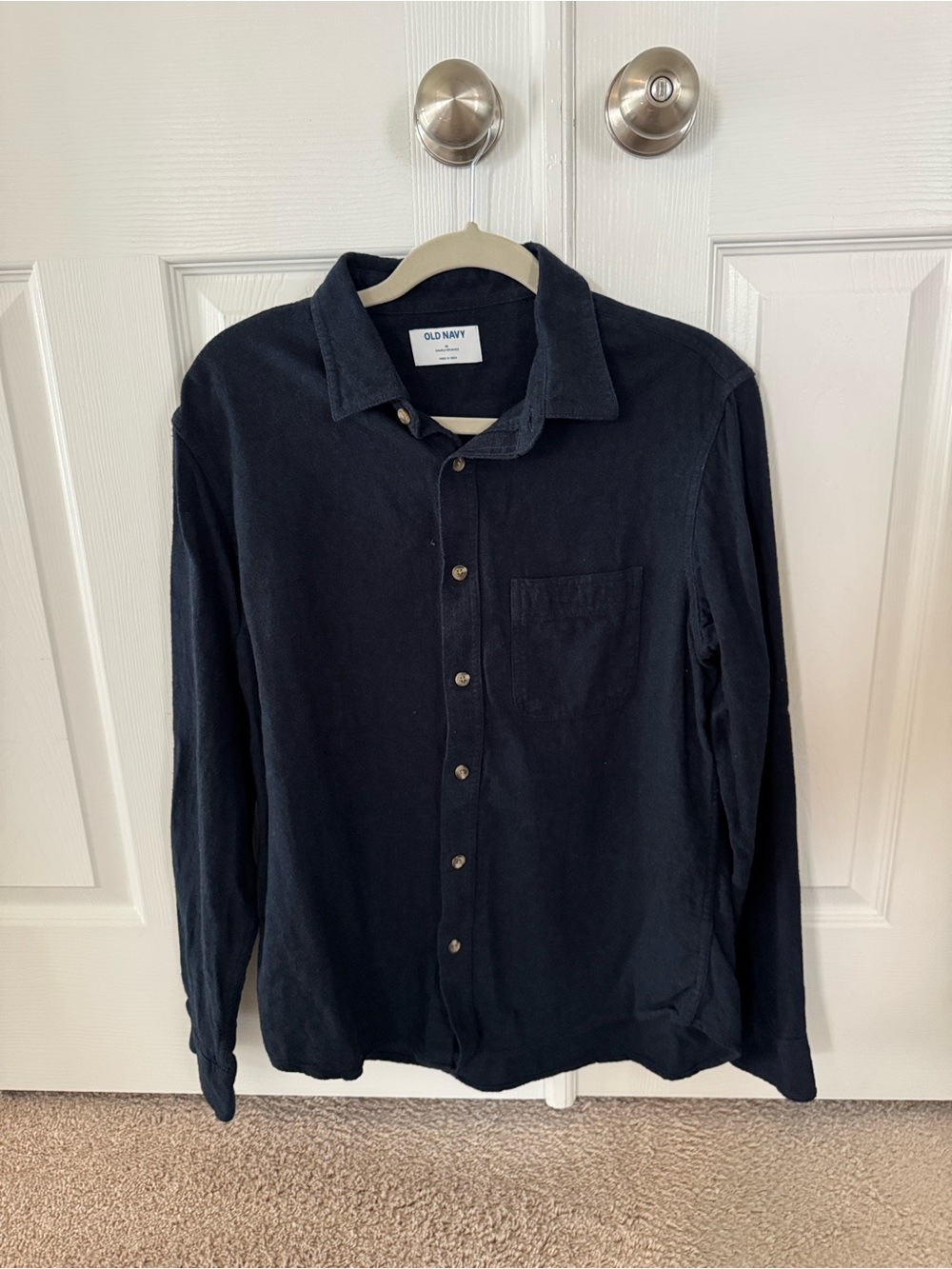 Old Navy Men’s Dark Blue Long-Sleeve Cotton Button-Down Shirt